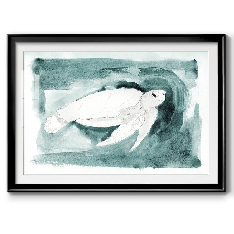 Tortue de mer "I" encadrée sur papier, Noir, H 27 po x l 39 po x P 1,5 po