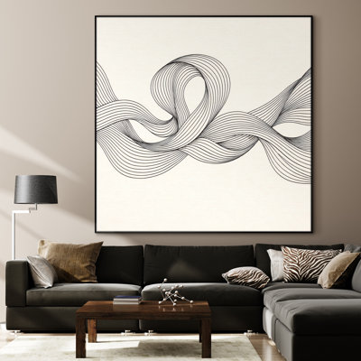Très grand art mural imprimé sur tissu - Lignes de ruban abstraites grises, décor de bureau minimaliste - «Assemblage requis du cadre (cadre non fini)»