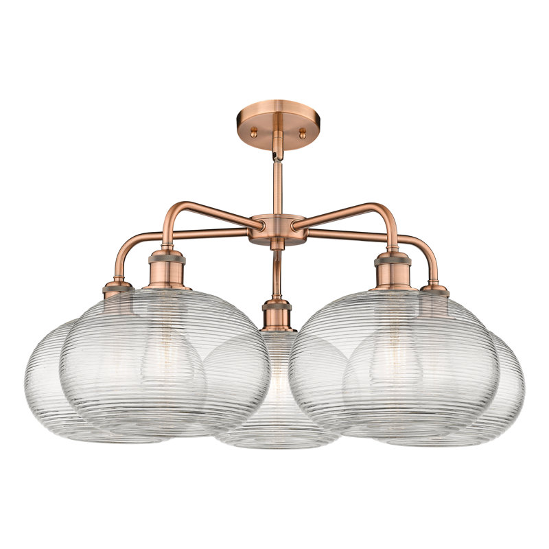 Lustre rond / ovale à 5 lumières en acier à intensité variable Larrick, H 15 po x l 28 po x P 28 po, Cuivre antique