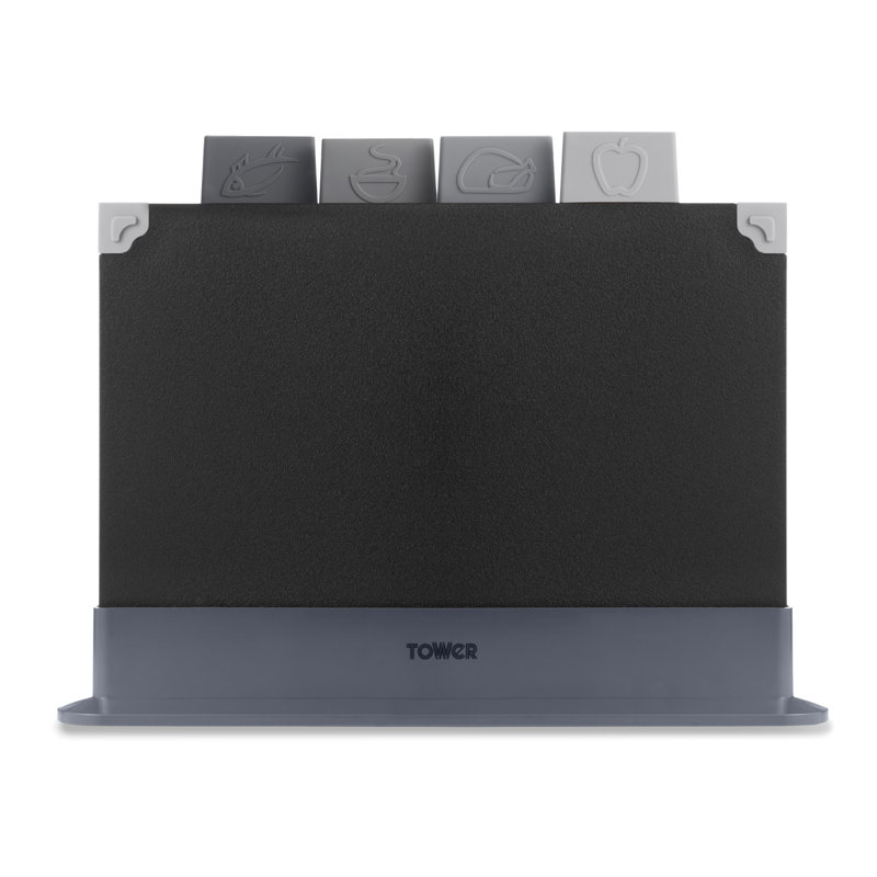 Tower T847041 4pce Chopping Board Set with Stand, Black