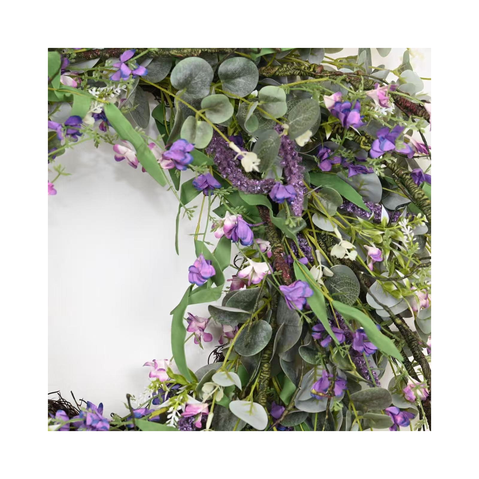 26" Artificial Farmhouse Twigs Lavender Berry Blossom Cluster Eucalyptus Wildflower Wreath For Front Door