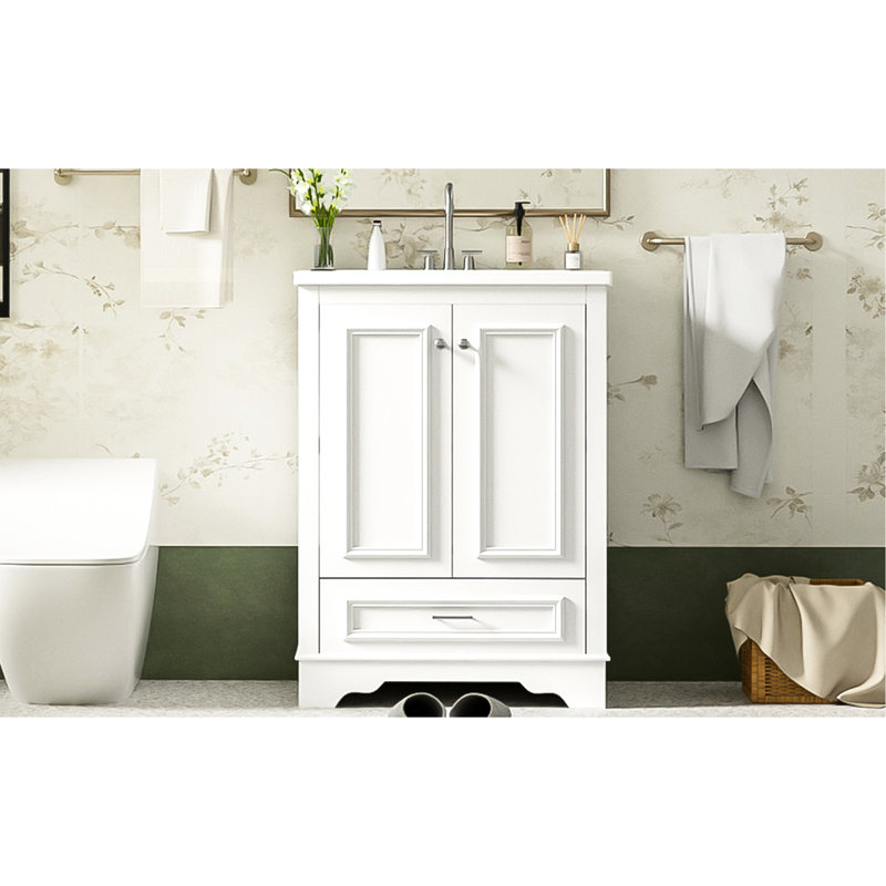Meuble-lavabo moderne de 24 po, lavabo en céramique inclus, armoire de rangement fonctionnelle avec lavabo, lignes élégantes, fabrication, tablette