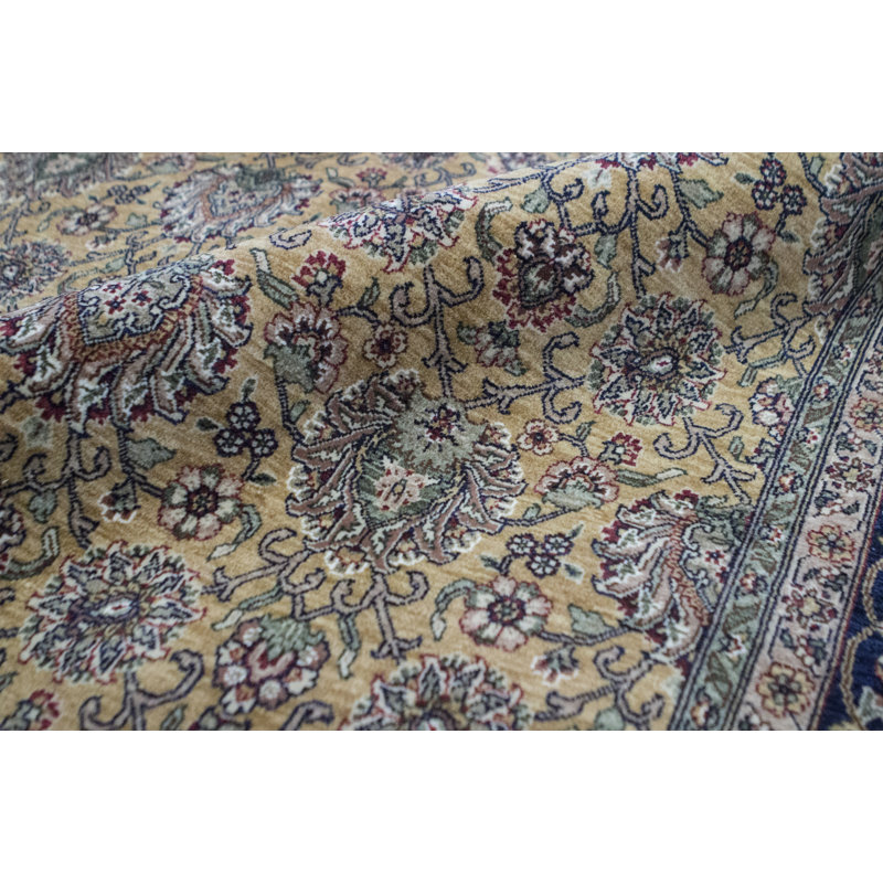 Tapis doré et bleu marine de haute qualité noué à la main
