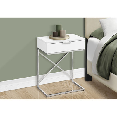 Table d'appoint décorative avec surface blanche brillante et grand tiroir de rangement pour le salon Lampe moderne avec pieds en métal et chambre à coucher