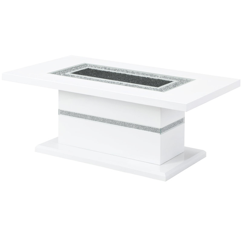 Table basse moderne en blanc avec base et bois d'hévéa brillant contemporain