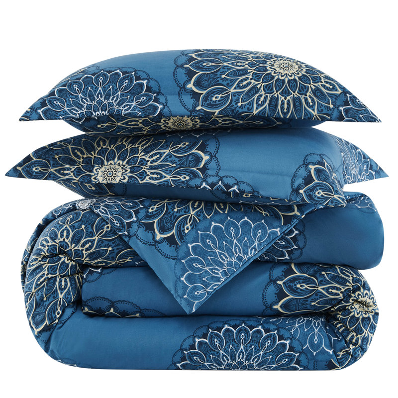 Blue Twin Reversible Microfiber Comforter Set