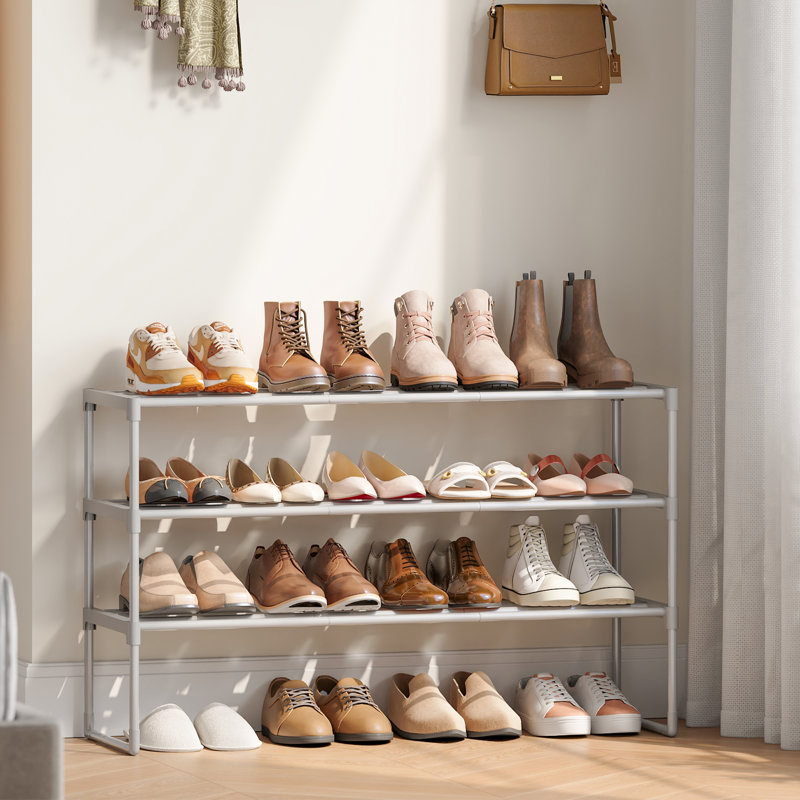 Shoe Rack, Shoe Storage Organizer, Metal Shoe Shelf, Stackable For Closet, Entryway, Bedroom,, Gray