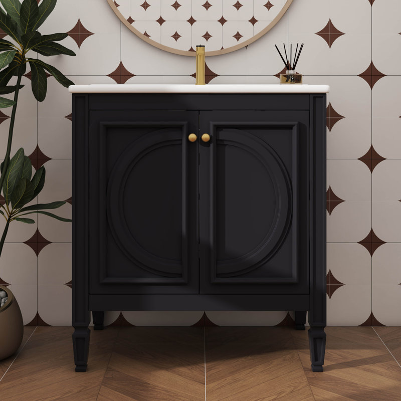 Meuble-lavabo de 30 po avec lavabo - conçu avec deux portes et une tablette intégrée, Noir