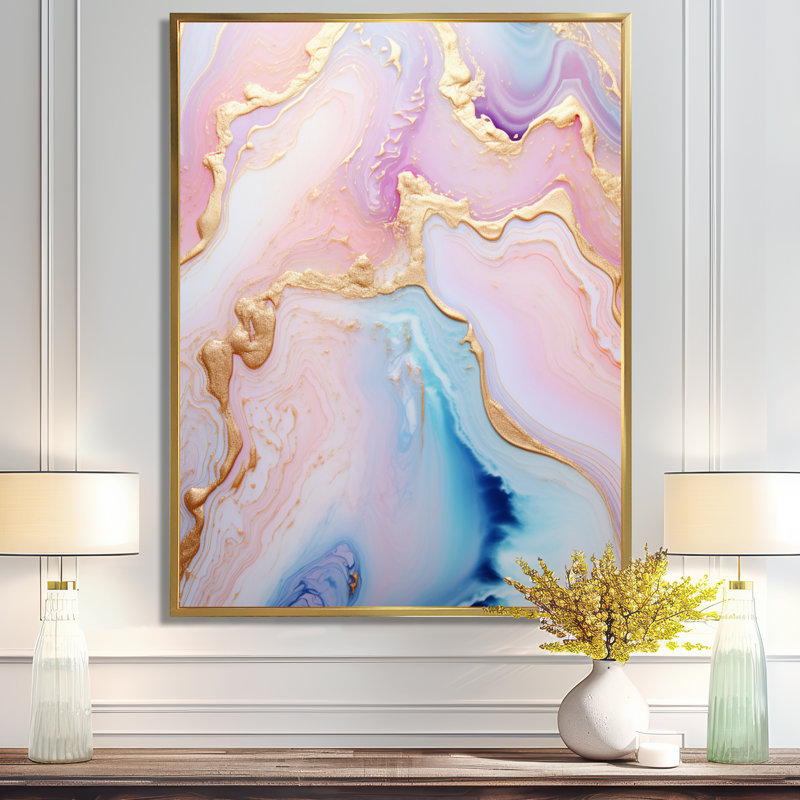 «Tender Hues Of Glam Agate I», reproduction d'art murale en marbre, Cadre flottant doré, H 20 po x l 12 po