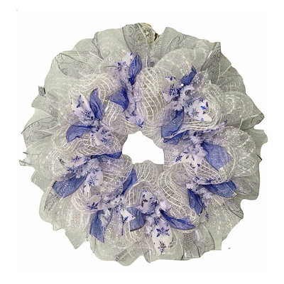 Couronne d'hiver, rubans blancs et bleus