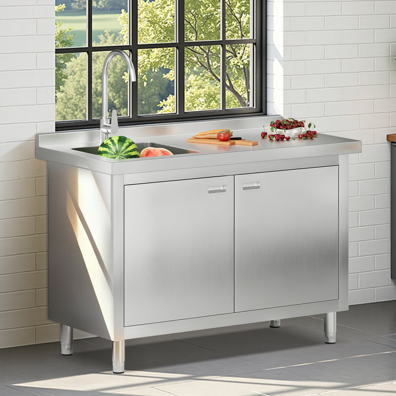 Évier utilitaire en acier inoxydable avec armoire 48 po x l 48 po x P 24 po x P 33,5 po avec robinet et rangement, 2