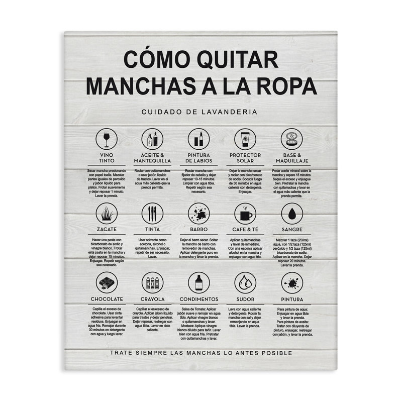 Art mural sur toile Guia de Limpieza de Manchas par Blanco, H 20 po x l 16 po