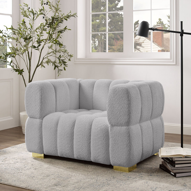 Fauteuil d'appoint rembourré Makirah, Bouclé gris fumé