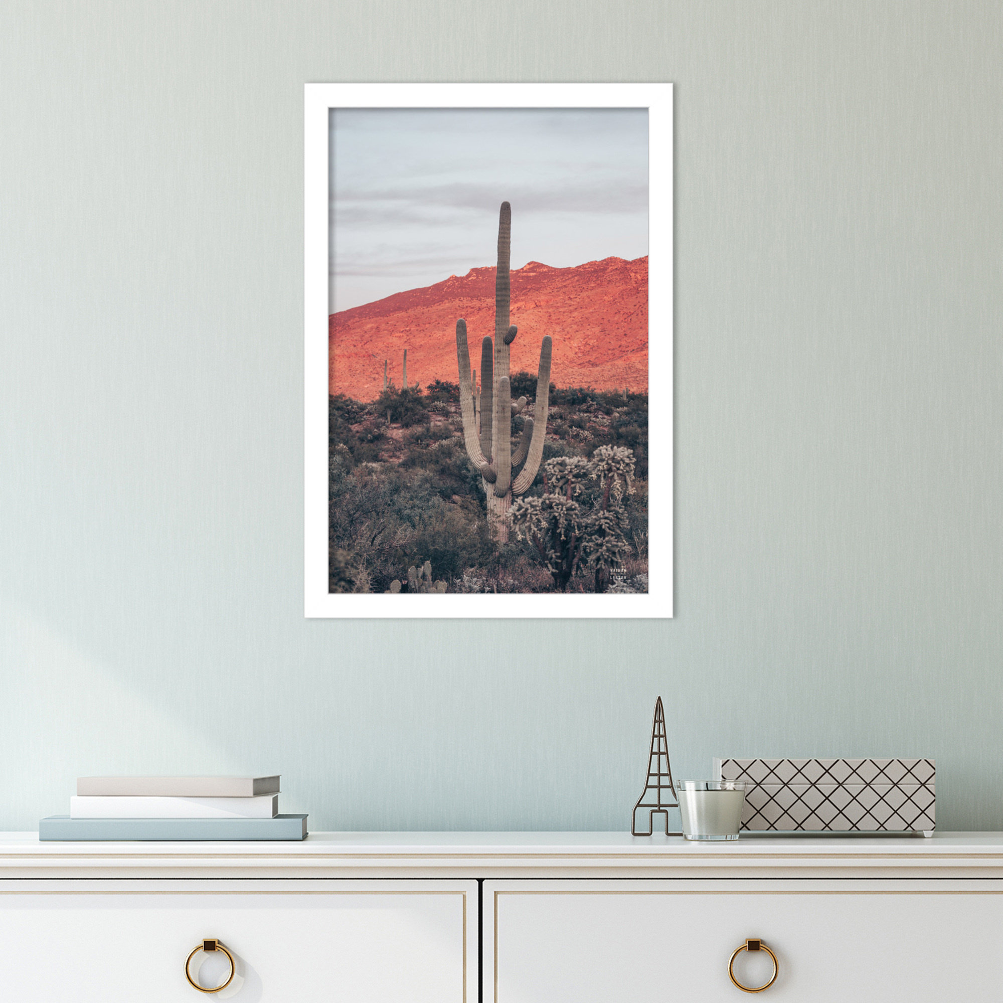 Sunsets And Saguaros by Nathan Larson, 41" H x 28" W x 1" D, White