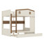 Lit superposé double en bois massif avec lit gigogne, tablettes de rangement et crochets-786373750-786373708