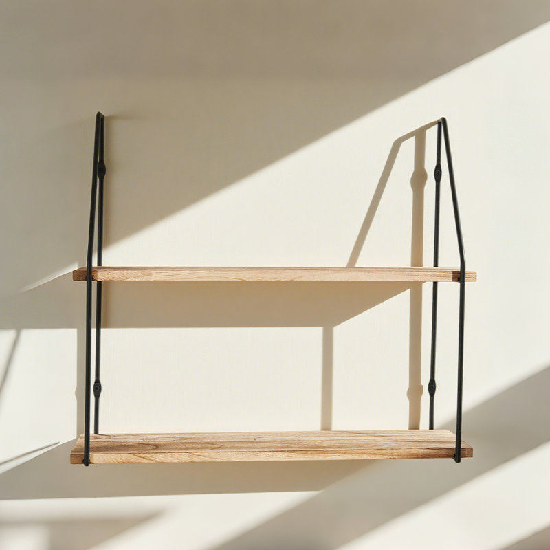 2-tier Wood and Metal Floating Shelves