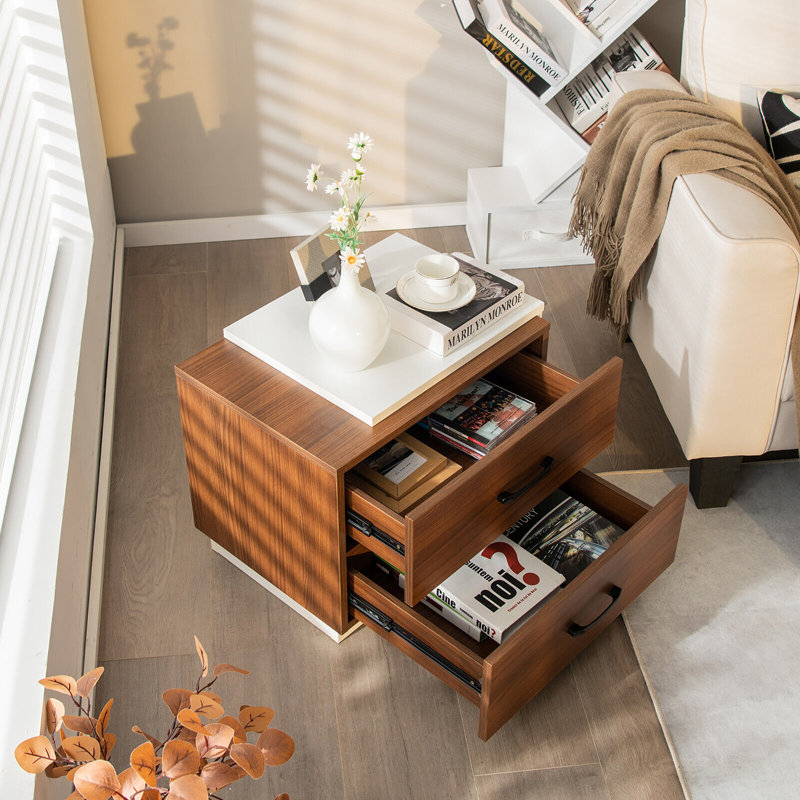 Table de chevet 2 tiroirs en brun