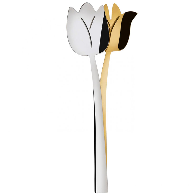 Tulipano Stainless Steel Salad Servers, Silver/Gold