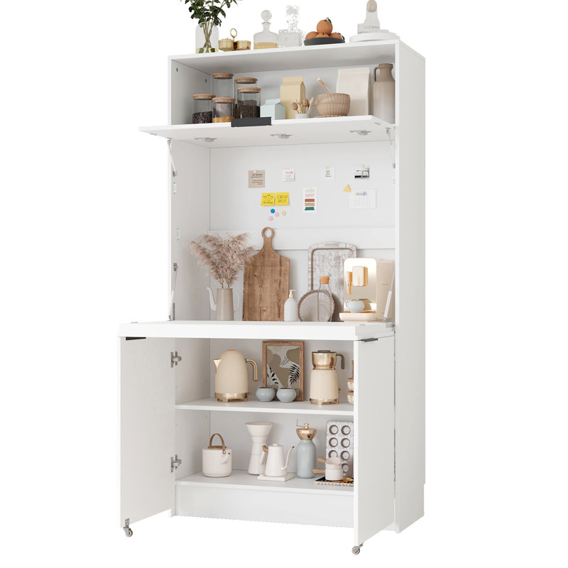 Garde-manger 69 po avec huche et poste de travail pliable, armoire de rangement multifonctionnelle avec tablette réglable et prise de courant