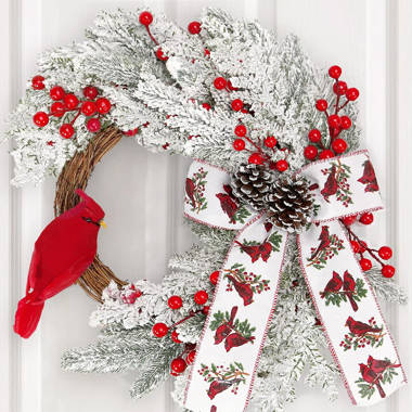 Christmas Decorations - Christmas Wreaths for Front Door - 16 inch Cardinal Decor for Holiday Farmhouse Home Wall Window Indoor Outdoor Outside The HO