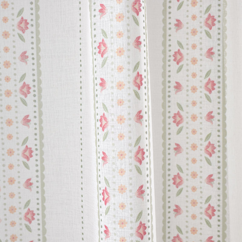 Floral Stripe Slot Top Voile, Width 140 x Drop 122 cm