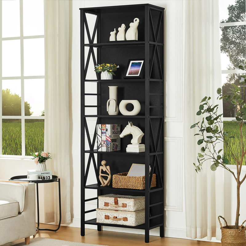 Bibliothèque ouverte 7 niveaux, Noir, (6 tablettes) H 84 po x l 23,6 po x P 11,8 po
