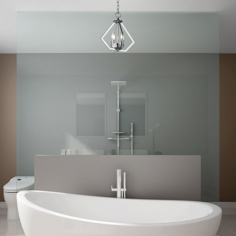 Luminaire suspendu géométrique 2 lumières Buckeys, Chrome poli