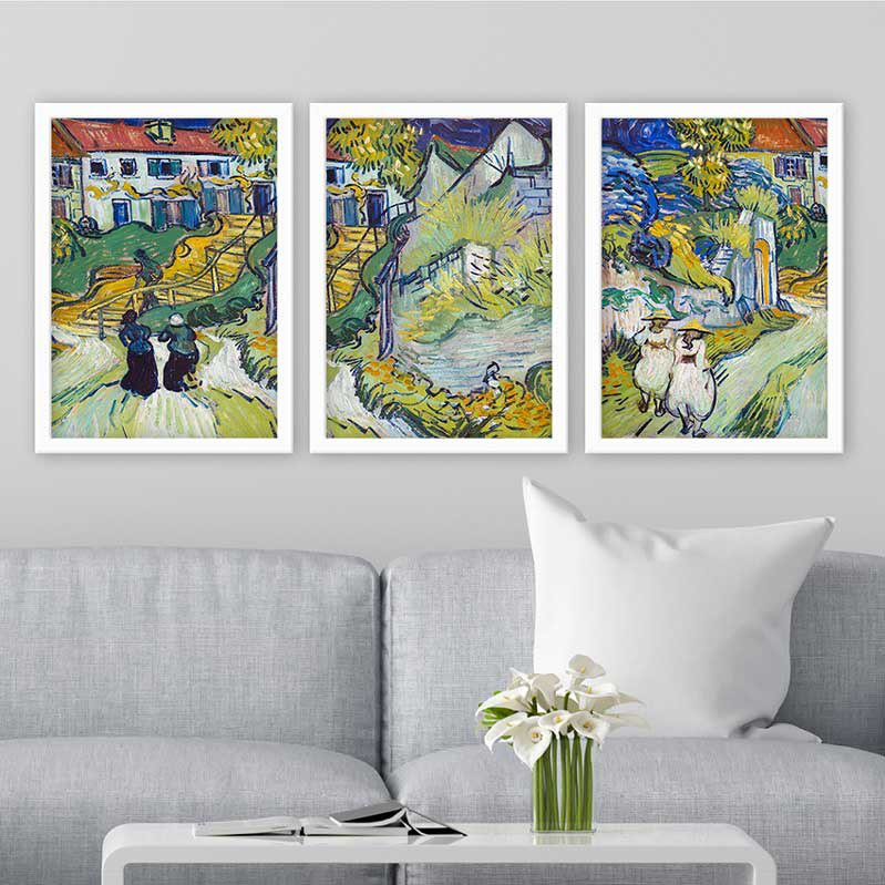 Ensemble de 3 peintures élégantes encadrées décoratives, 13,8 x 17,7 pouces chacune | 100% bois avec cadre 100% polystyrène (épaisseur: 0,8 pouce) | Impression numérique UV, parfaite pour le salon et la décoration intérieure