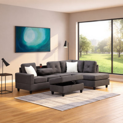Modern Charcoal Gray L Shaped Combination Sofa