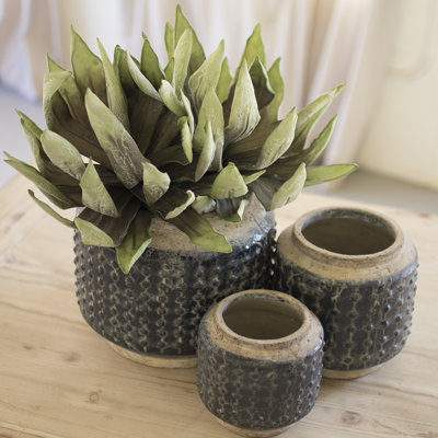  Pots en céramique bleu foncé Knobby, finition émaillée, pot de fleurs décoratif, ensemble de 3