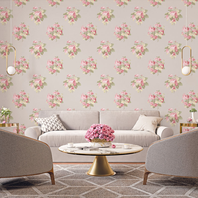 Batres 10m x 53cm Matte Wallpaper Roll, Taupe/Pink