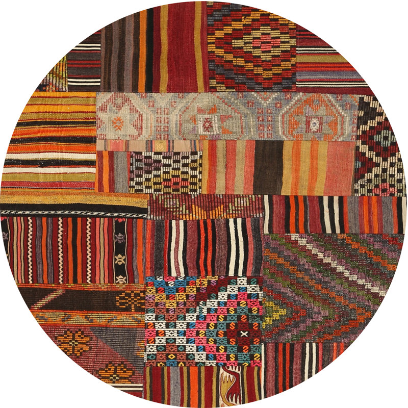Tapis brun/vert/rouge contemporaine Octavian, Rond 4 pi