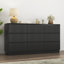 Commode 9 tiroirs pour chambre à coucher avec grands tiroirs, commode en bois de 63 po de largeur, grande commode au sol, meuble télé long et moderne, table d'appoint avec rangement Mid-Century, noir-1583332982