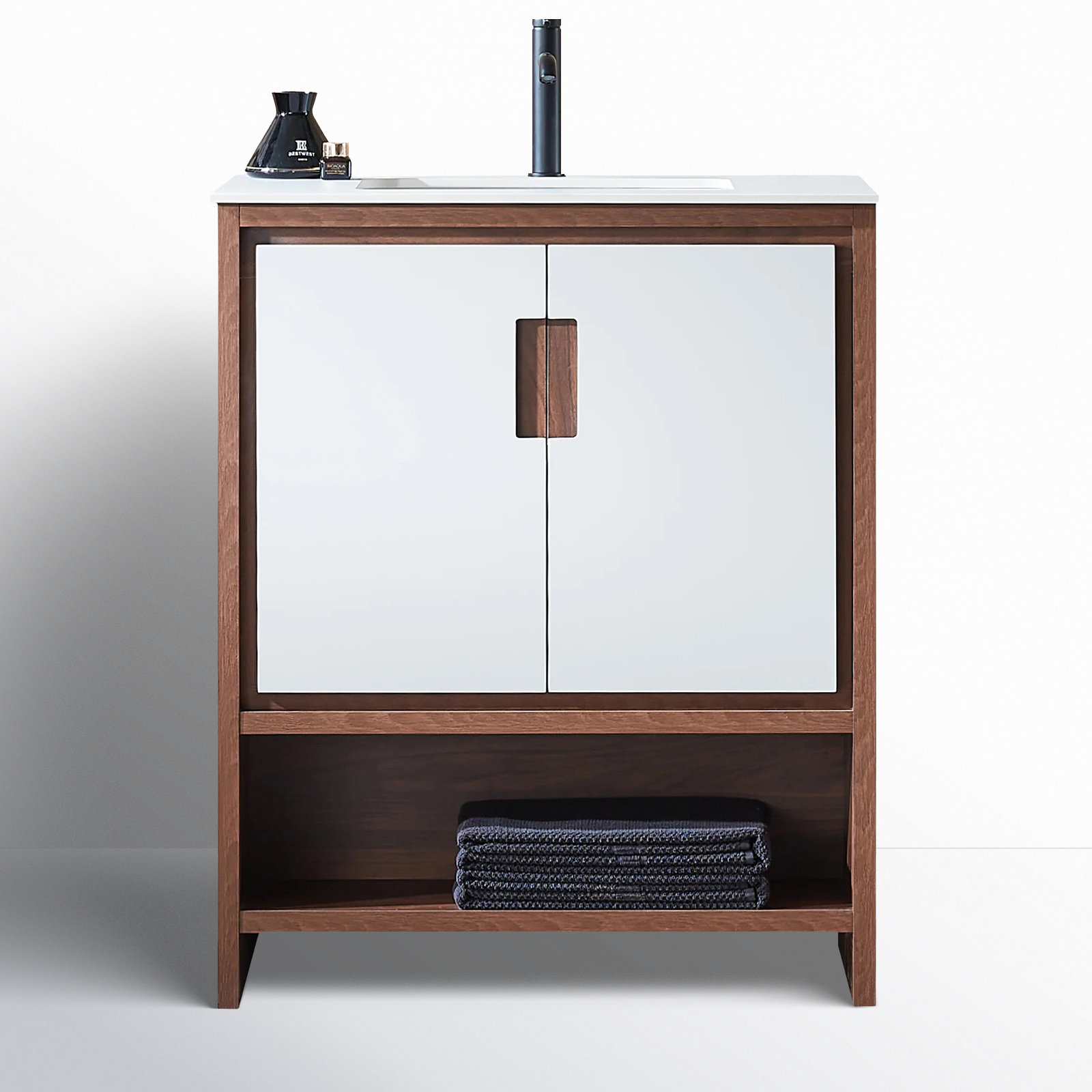 Diani 30" Single Bathroom Vanity, Beige/Walnut, White