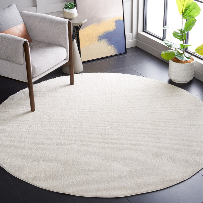 Tapis ivoire en polyester tissé à la machine Autin, Rond 8 pi