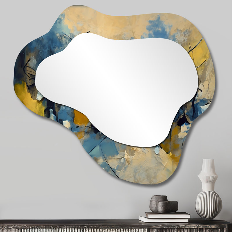 Jazz Interchange In Blue - Abstract Collages Asymmetrical Unique Mirror, Blue Cloud Large Wall Mirror, Printed Metal Art