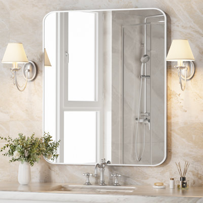 Tempered Glass and Aluminum Alloy Framed Rectangle Mounted Wall Mirror