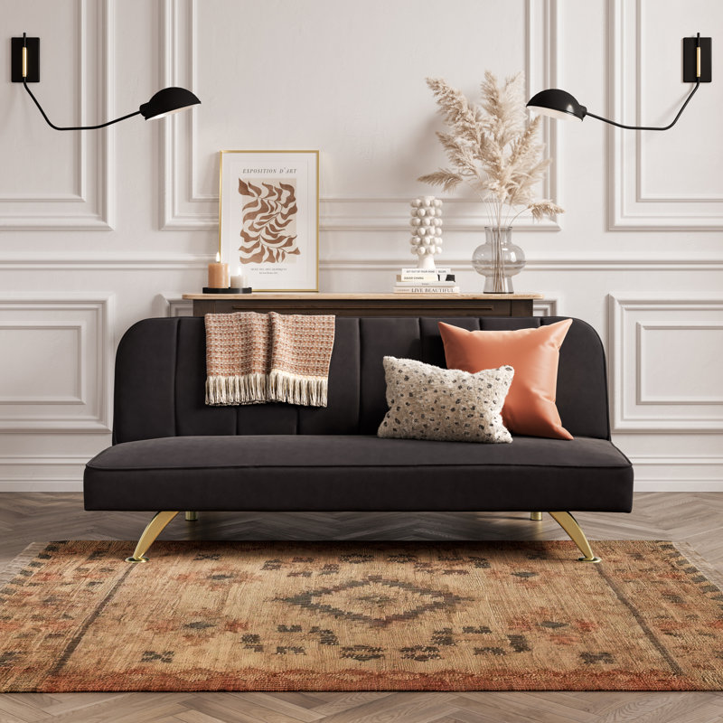 Burlington 2 Seater Sleeper, Velvet, Brushed Gold, Black
