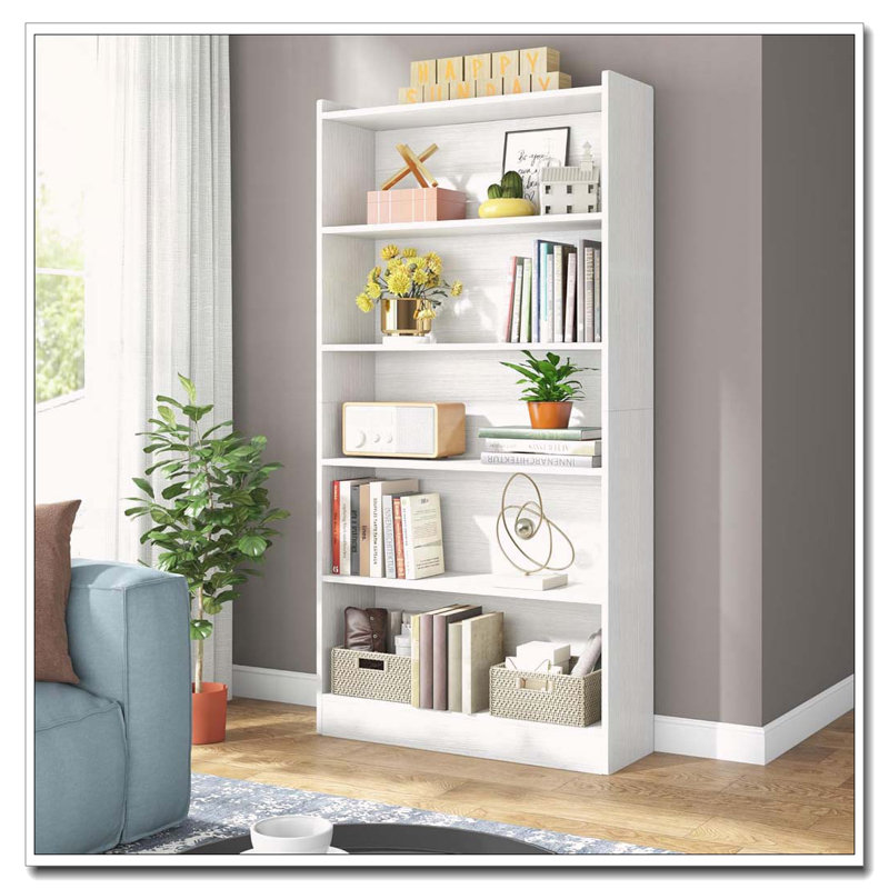 6-Tier  Library Bookshelf With Storage For Living Room, Office, Bedroom, (6 Shelves) 70.87"H x 35.43"W x 11.81"D, White