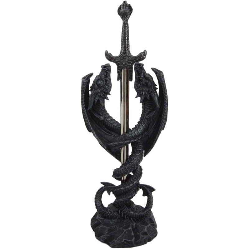 Hannmann Celtic Knotwork Spiraling Winged Serpent Double Dragon tenant l'épée Excalibur