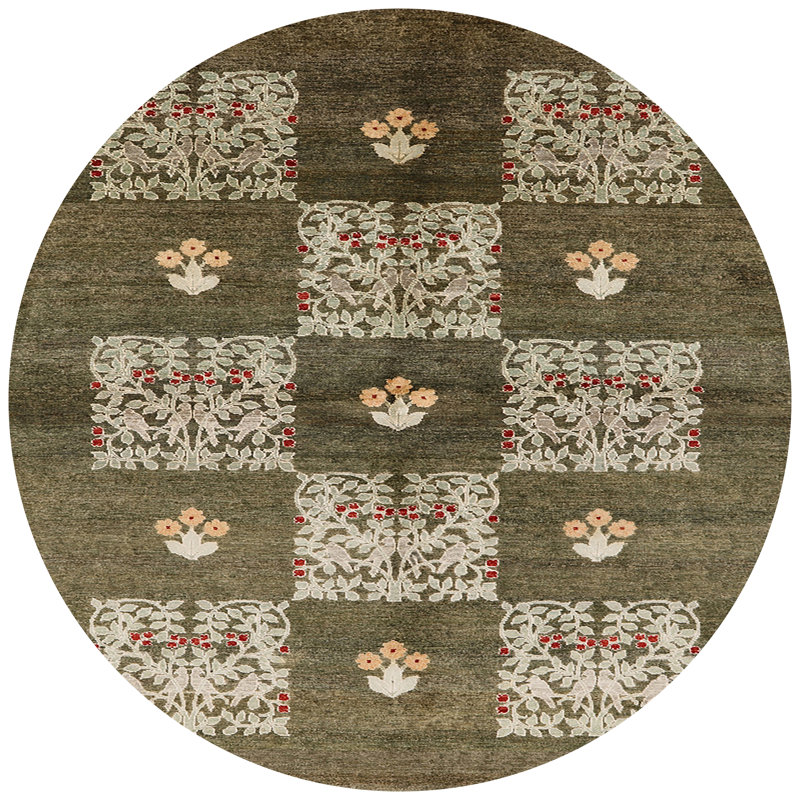 Tapis vert foncé / beige, Rond 6 pi