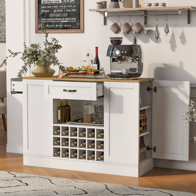 Armoire à vin de style U 47,2 po avec prise de courant, 1 porte, 2 tiroirs, tablettes réglables pour la salle à manger ou la cuisine