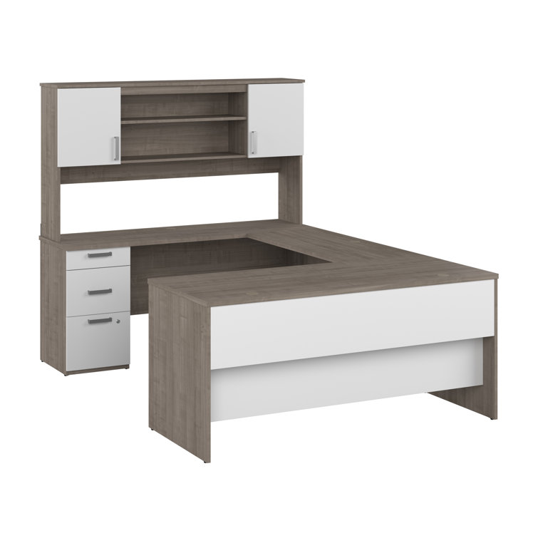 Bestar Logan 65W Computer Desk with Drawers in Medium Gray Maple