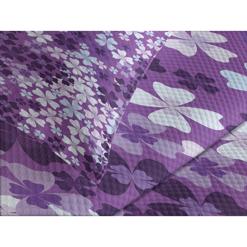 King White and Purple Quilted Bedspread Set