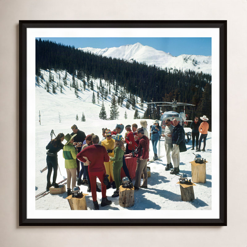 Snowmass Picnic by Slim Aarons - Photograph, 17" H x 17" W x 1.75" D, Black Single Picture Framed