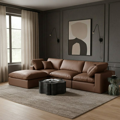 Canapé modulaire réversible de 120 po en similicuir de large avec repose-pieds