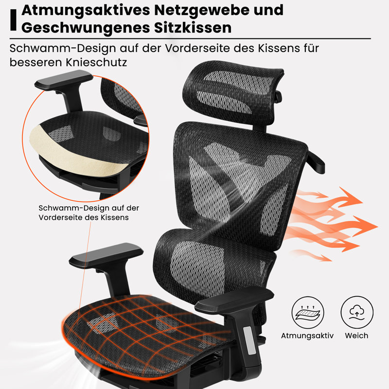 Franich Nylon Office Chair with Headrest, Black