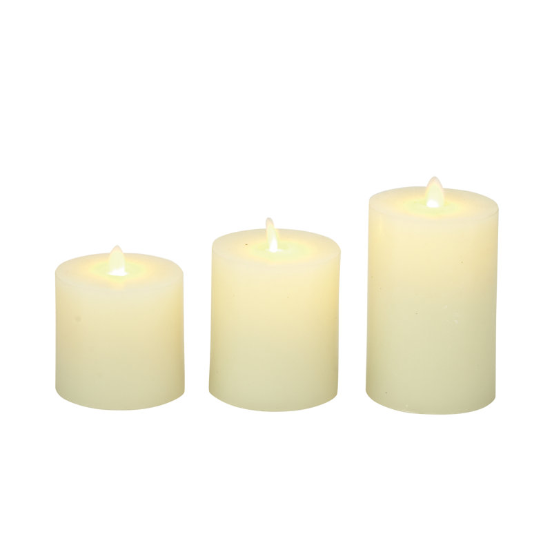 Ensemble de 3 bougies sans flamme Coastal, Crème, H 5 po x l 3 po / H 4 po x l 3 po / H 3 po x l 3 p