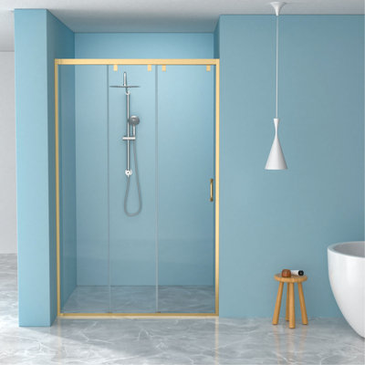 Porte de douche coulissante triple 48 po x H 76 po (8 mm) en verre transparent, cadre en acier inoxydable