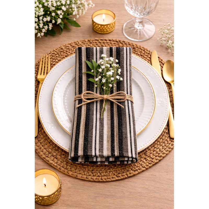 Brown Neutral Striped Cloth Napkins 20" X 20", Set Of 4
